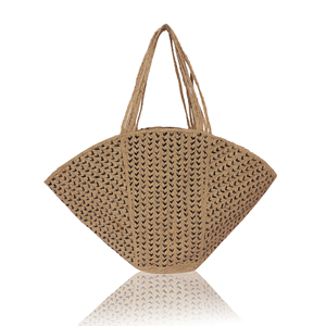 Sac fourre-tout bohème en jute, motif géométrique moyen, avec anse longue, fermeture à cordon, idéal pour la plage et le shopping - Product Image 1