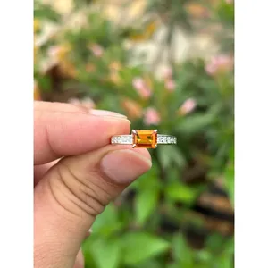 Natural Baguette Citrine <b>Ring</b> 925 Sterling Silver Handmade Gemstone Jewelry Wholesale Supplier - Product Image 1