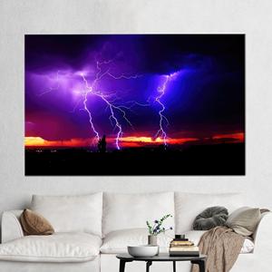 ภาพพิมพ์บนผ้าใบลายพายุสายฟ้าอันน่าทึ่ง - งานศิลปะท้องฟ้าสีม่วงสดใสพร้อมลวดลายฟ้าร้อง,1P:Gallery Wrapped - Product Image 1