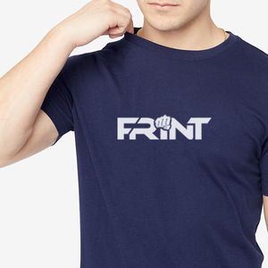 Camiseta de lona de manga corta cómoda informal de algodón azul marino para hombre - Product Image 4