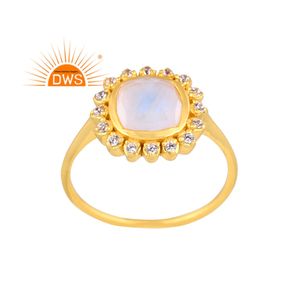 Latest Design Sterling Silver 18K Gold Plated Cz & Rainbow <b>Moon</b> Stone Gemstone Stackable <b>Ring</b> Demi Fine Jewelry Manufacturer - Product Image 1