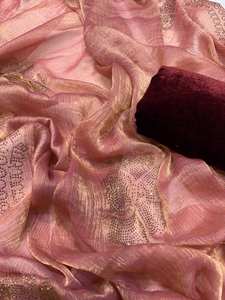 Boutique India Exportación Tela de seda de gasa Trabajo de diamantes Sari Último Sari exclusivo Bodas nupciales étnicas Aspecto impresionante de moda - Product Image 3