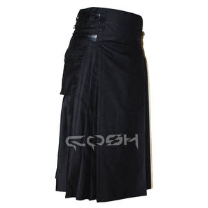Kilt gothique noir personnalisé Kilt utilitaire grande taille à la mode traditionnelle écossaise pour hommes avec lanières en cuir - Product Image 1