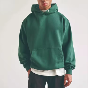 Newest 400gsm 100% Cotton Green Heavy Weight Fleece No <b>string</b> Snap Button Oversized Hoodies men - Product Image 4