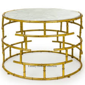 Round Shape Antique Design Center and Side <b>Table</b> Iron Pipe Made Frame With <b>Marble</b> Top White Color Living Room Furniture Supplies - Product Image 1