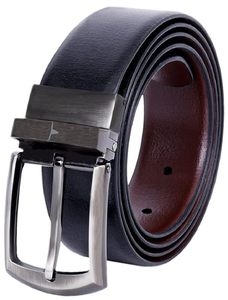 Ceinture en cuir véritable à la mode pour hommes marron et noir réversible avec goupille rotative pour accessoire à boucle - Product Image 3