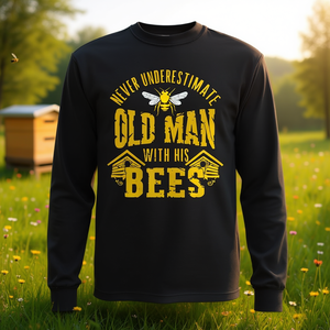 Old Man Beekeeper Vintage Long Sleeve <b>T</b>-<b>Shirt</b> With <b>Bees</b> Graphic Design - Product Image 3