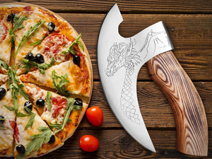 Hot Selling Custom Wholesale Industrial High Quality Premium Stainless Steel Pizza <b>Axe</b> Heavy-Duty Pizza Slicer 2025 Leather - Product Image 5