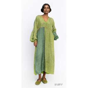 Vestido de Seda Jacquard Verde de Alta Calidad AMBER 98 para Mujer, Estilo Boho, Largo hasta el Suelo, Transpirable, con Mangas Farol y Estampado Floral, Tallas XS-XL - Product Image 1