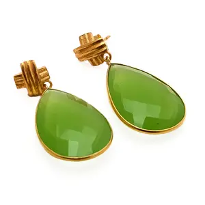 Brass Indian Stone Earrings See Green Chalcedony Brass Dangle Earrings