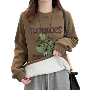 Sweat-shirt à capuche en laine peignée écologique pour adolescentes et femmes, coupe décontractée, chaud, coupe-vent, épais, imprimé, col rond, style lanterne, pour l'hiver - Product Image 5