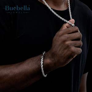 BUEBELLA JEWELS 14K White Gold Plated 925 <b>Sterling</b> <b>Silver</b> Hip Hop Style 6mm VVS Moissanite Tennis <b>Bracelet</b> for <b>Men</b> - Product Image 1