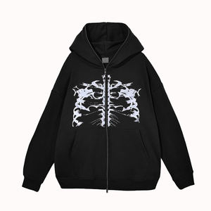 Sudadera con capucha de hombre con cremallera completa de algodón de estilo callejero de moda retro personalizada de alta calidad - Product Image 1