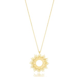 Collier pendentif tendance en forme de soleil ajouré avec zircon délicat, idéal pour fiançailles, mariages et fêtes, vente en gros, en argent sterling 925 turc - Product Image 1