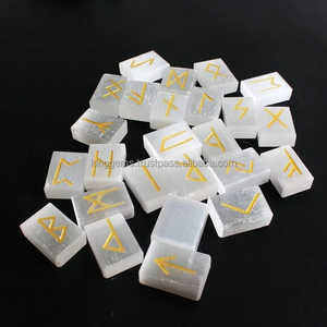 Best 25-Piece White Selenite <b>Crystal</b> <b>Set</b> Engraved Tumbled Runes for Feng Shui Healing and Runes <b>Sets</b> - Product Image 4