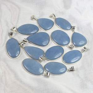 <b>Blue</b> Angelite Cabochon Pendant Silver Plated Loose Gemstone <b>Necklace</b> with Bezel Setting Wholesale Jewelry - Product Image 4