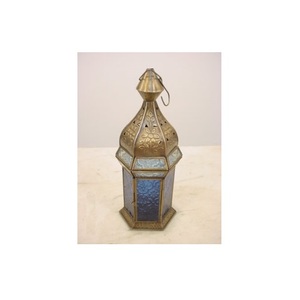 <b>Brass</b> Antique Embossed Design <b>Lantern</b> with Vintage Glass Decorative Candle Holder Hanging <b>Lantern</b> Outdoor Indoor Garden Decor - Product Image 1