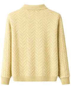 Pull en laine texturé à col polo jaune clair pour homme, fabriqué sur mesure, manches longues, pull d'hiver, doux, chaud, décontracté - Product Image 2