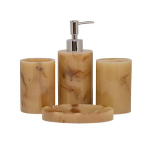 Ensemble d'accessoires de salle de bain en résine écologique de style traditionnel avec design imprimé 4 pièces couleur et taille personnalisables - Product Image 1