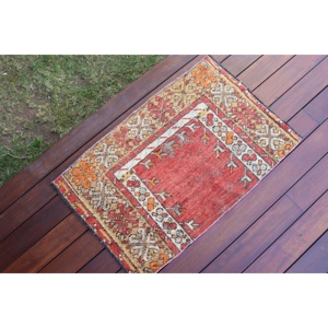 Alfombra Turca Vintage, Pequeña, 1.7x2.6 pies (53x80 cm), Alfombra Roja de Lana del Suroeste - Product Image 2