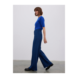 Pantalones de Pierna Ancha de Cintura Alta con Estampado de Pata de Gallo para Mujer, Pantalones de Moda Color Gris Saxofón con Cinturón/Alzada Arqueada - Product Image 1