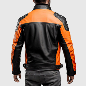 Veste de moto matelassée en cuir véritable jaune et noir pour homme Veste de moto en cuir de course sur piste blindée CE pour homme - Product Image 4