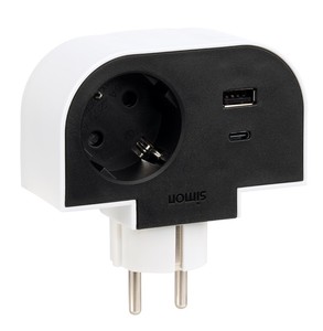 Rotating <b>adapter</b> 1 socket + <b>USB</b> and <b>USB</b>-C <b>Plug</b> III 16A 250V (Simon CL610310) - Product Image 2