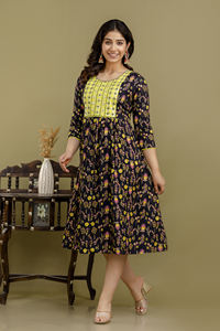 Premium Quality Short Gown With Sequence Embroidery Work on Neck Cotton Fabric Handloom Indian Manufacturer - Product Image 3