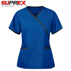 Blouse d'infirmière unisexe, couleur unie, col en V, manches courtes, t-shirt, usage hospitalier, tissu en toile de polyester, accessoires infirmiers - Product Image 4