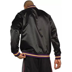 Veste de baseball en satin noir de qualité supérieure pour hommes, haute qualité, fabrication OEM, col montant, enduit d'hiver réversible et léger - Product Image 3