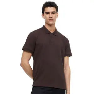 Heren 100% Katoenen Bruine Kleur Effen Casual Polo Shirt Met Omslagkraag En Korte Mouwen Te Koop In Bulk