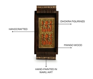 Tribal Dhokra <b>Art</b> Handcrafted Wall Decor Hanging In Mango Wood Handcarved Wood Wall Decor Design for Farmhouse and Country style - Product Image 6