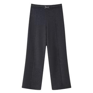 Ensemble pantalon décontracté pour femme, taille haute, fermeture éclair latérale, haut à manches longues ample avec col rabattu, poches, pantalon uni doux, automne - Product Image 6