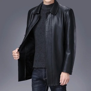 เสื้อแจ็คเก็ตผ้าใบหนังแท้ยาวปานกลางสำหรับผู้ชาย, เสื้อโค้ทแฟชั่นลำลองใหม่ - Product Image 6