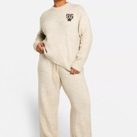 Ensemble de survêtement de luxe en molleton tricoté pour femme, taille haute, coupe ample, respirant, en laine unie, grandes tailles, décontracté, pour l'hiver