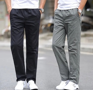 กางเกงยีนส์ขาตรงผ้าคอตตอนสำหรับผู้ชายกางเกงคาร์โก้สีกากีกางเกงเอวยางยืดออกแบบโลโก้ได้ตามต้องการ - Product Image 4