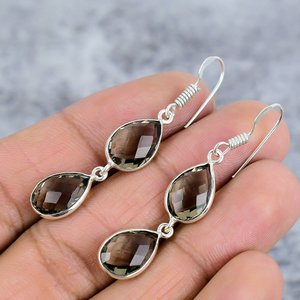 ต่างหูควอตซ์925สโมควอตซ์เงินสเตอร์ลิงต่างหูอัญมณีต่างหูห้อยสำหรับผู้หญิงของขวัญต่างหูสไตล์โบฮีเมียนสำหรับผู้หญิง - Product Image 3