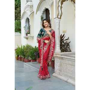 NEW LAUNCHING TRADITIONAL FESTIVE PARTY WEAR BHANDREJ SILK SAREE HEAVY PITHA <b>GOTA</b> WORK Quick Dry Indian Festivals Wedding Radhe - Product Image 1