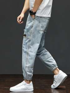 Jeans Cargo Denim à coupe ample à la mode pour hommes poches utilitaires élégantes et confortables pantalons décontractés Streetwear durables - Product Image 2