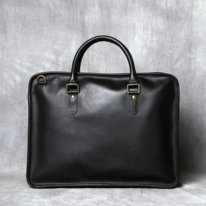 Classic Genuine Leather Laptop Messenger with Handle Durable Protective Portable Office Bag Black - Product Image 3