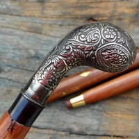 Canne de marche en bois sculpté antique avec poignée en laiton de forme ovale, décoration d'intérieur, artisanat artisanal, style vintage, 36 pouces