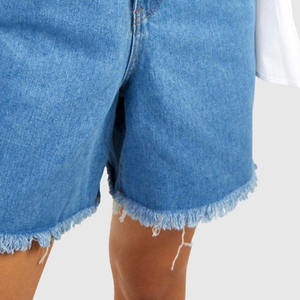 Wholesale <b>Women's</b> Distressed Frayed Hem Denim Shorts Summer Stretch Mid Waist Casual <b>Jeans</b> Shorts with Raw Hem for <b>Women</b> Summer - Product Image 6