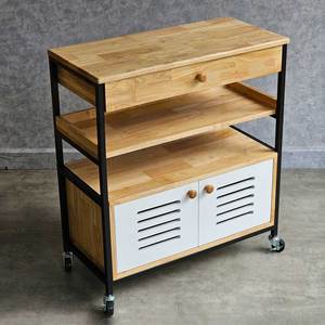 75x36x78cm Mobile <b>Kitchen</b> <b>Shelf</b> with Drawers Durable Rubber Wood KB68044 Storage <b>Unit</b> - Product Image 4