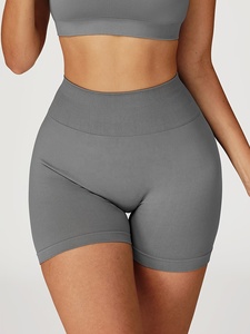 Women's 2 Piece Solid Gray Yoga Set High Waist Shorts Seamless Crop Top Racerback Sports <b>Bra</b> Workout Gym Fitness Workout Outfit - Product Image 5