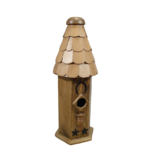 Maison d'oiseau en bois à motif d'étoile et de lune en métal avec toit en bois fait à la main pour jardin balcon maison d'oiseau décorative - Product Image 1