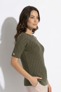 Blusa de Punto Trenzado para Mujer, Textura Suave, Cuello Barco, Manga Corta, Estilo Casual, Elegante, Corte Ajustado - Product Image 4