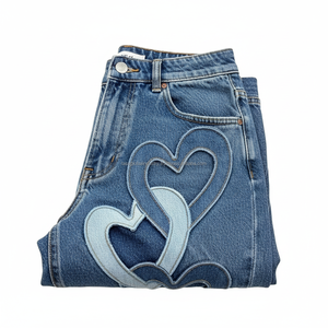 Jeans Personalizados Estilo Y2K con Parches de Corazones para Hombre y Mujer, Jeans Azules Holgados Vintage de Alta Gama con Apliques de Corazones - Product Image 6