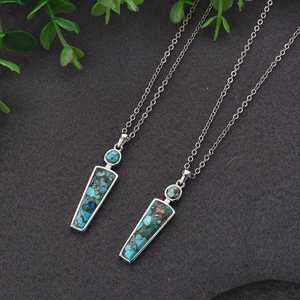 Collier pendentif en argent sterling fait à la main serti de lunette or rhodium cuivre turquoise pierre précieuse pour cadeau d'anniversaire de femme - Product Image 4