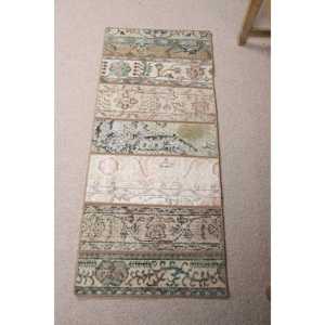 Tapis turc vintage 1,8x4,2 pi (54x129 cm), tapis oriental brun bleu - Product Image 1