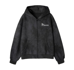 OEM Wholesale Streetwear Men's Full <b>Zip</b> up High Quality 100% Cotton Winter Fleece <b>Pocket</b> Waterproof <b>Hoodie</b> Drop Shoulder - Product Image 1